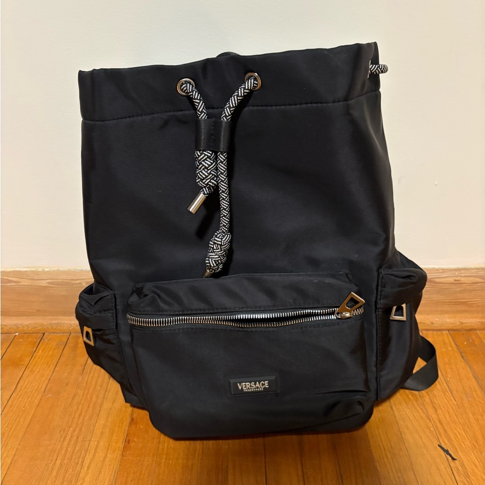 Versace Black Nylon Drawstring Fragrance Bag with Silver Accents